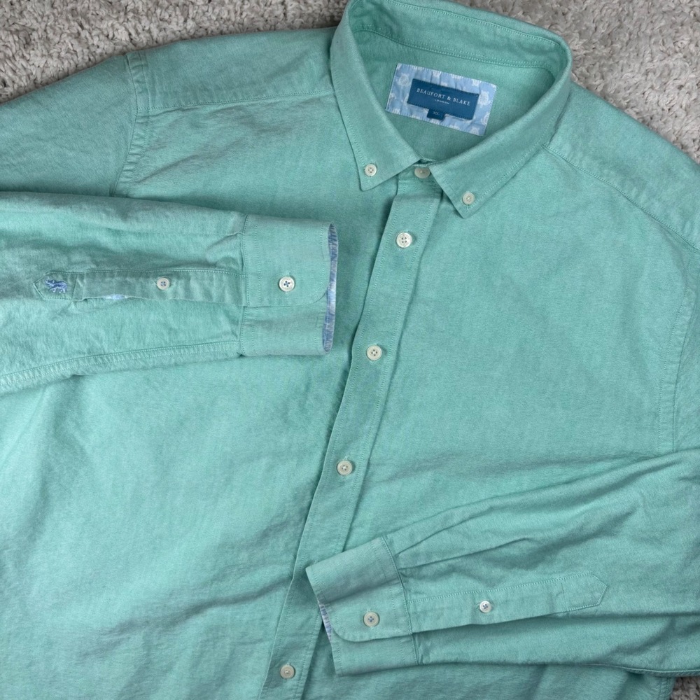 Beaufort & Blake Mens Button Down‎ Shirt XL Mint Green Oxford L/S Coastal Preppy